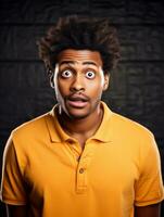Young man with African features who appears to be shoched AI Generative photo