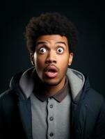 Young man with African features who appears to be shoched AI Generative photo