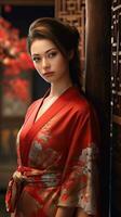 retrato de hermosa japonés geisha. generativo ai foto