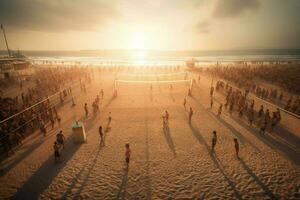 A beach volleyball game in progress photo