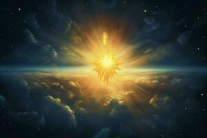 A brilliant yellow star dominates the heavens photo