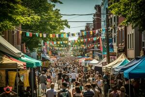 A bustling street festival on a warm day photo