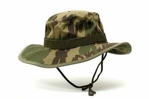 A camouflage boonie hat with a wide brim photo