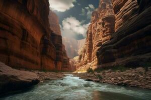 A canyon with a rushing river photo