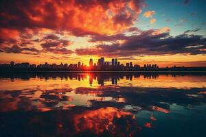 un ciudad horizonte silueta en contra un hermosa summ foto