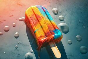 A colorful popsicle melting in the sun photo