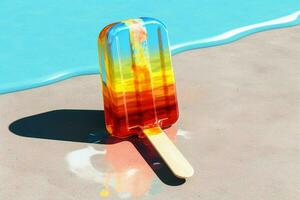 A colorful popsicle melting in the sun photo