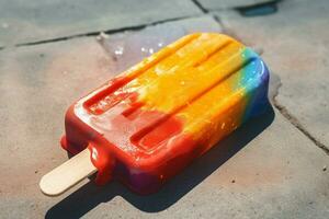 A colorful popsicle melting in the sun photo