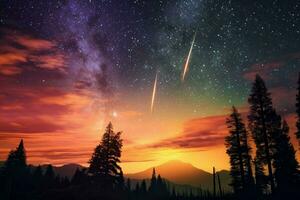A colorful sky during a meteor shower photo