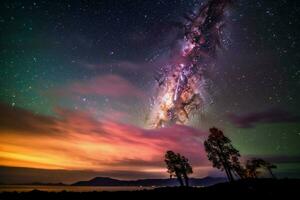 A colorful sky during a meteor shower photo