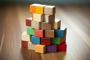 A colorful stack of wooden blocks photo