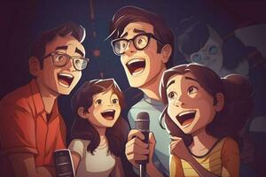 un papá y su familia canto karaoke juntos foto