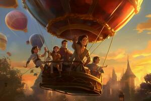 A dad and his family taking a hot air balloon ride photo