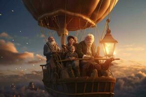 A dad and his family taking a hot air balloon ride photo