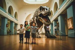 un papá y su familia visitando un museo foto