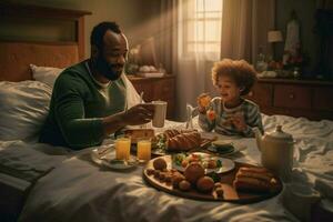 A dad receiving a surprise breakfast in bed photo