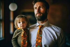 un papá vistiendo un hecho a mano Corbata hecho por su niño foto