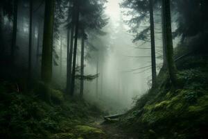 A dense foggy forest photo