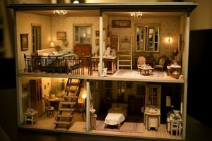 A dollhouse with miniature furniture photo