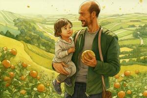 un dibujo de un padre y niño en naturaleza foto