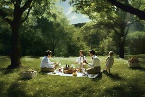 un familia picnic en el parque foto