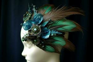 A fascinator with feathers and gems photo