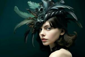 A fascinator with feathers and gems photo