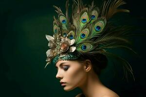 A fascinator with feathers and gems photo