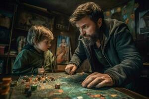 A father and child playing a board game photo