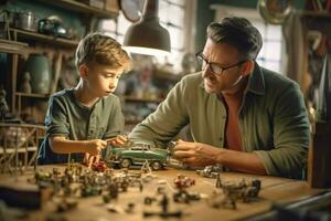 un padre y hijo edificio un modelo coche foto