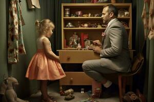 A father playing dress up with his daughter photo