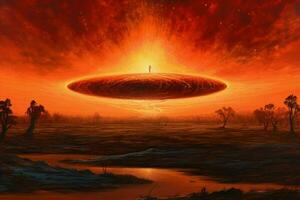 A fiery disk rises over the horizon photo
