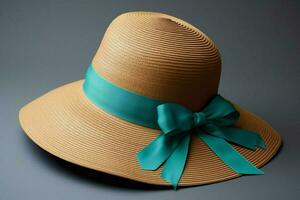 A floppy beach hat with a turquoise ribbon photo