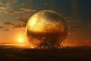 A golden sphere glows in the sky photo