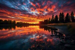 un maravilloso verano puesta de sol terminado el lago foto