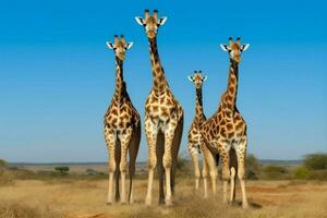 A group of giraffes in an open plain photo