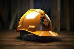 A hard hat with a construction company logo photo