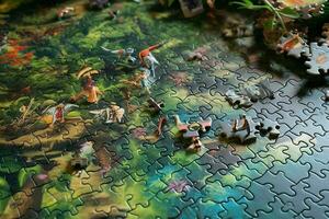 A jigsaw puzzle depicting a jungle scene photo