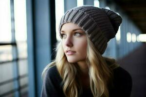 A knit beanie with a slouchy look photo