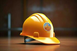 A hard hat with a construction company logo photo