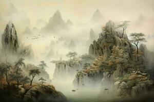 A landscape painting with a zen tone photo