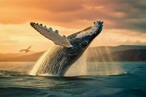 A majestic humpback whale breaks the surface photo