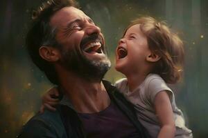 A portrait of a father and child laughing and havin photo