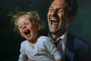 A portrait of a father and child laughing and havin photo