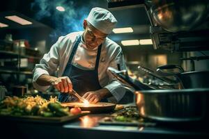 A portrait photograph of a professional chef in a b photo