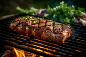 A prime cut of filet mignon wrapped in a strip of s photo