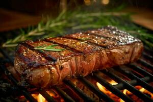 A prime cut of filet mignon wrapped in a strip of s photo