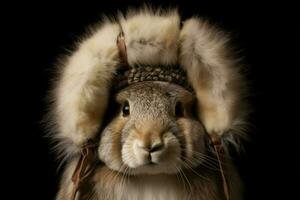 A rabbit fur trapper hat photo