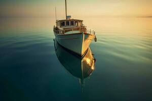 A private yacht bobbing in the calm water photo