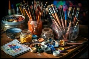 A set of art supplies for painting and drawing photo
